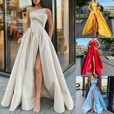 Chic Asymmetrical Evening Dress with High Slit