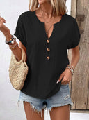 Chic Women's Short Sleeve Blouse with Button Details