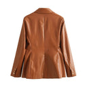 Women's Faux Leather Blazer Jacket with Chic Double-Breasted Design