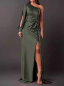 Chic Women's Asymmetrical Evening Dress with Pleats
