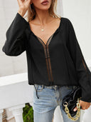 Lace Detail Women's Blouse with Deep V-Neck