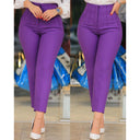 High-Waisted Slim Fit Women's Pants with Decorative Stitching