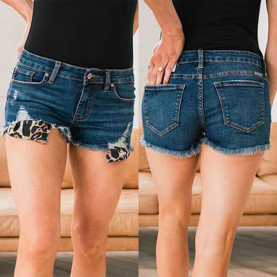 Chic Leopard Detail Denim Shorts for Women