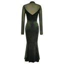 Chic Velvet Maxi Dress with Sheer Sleeves