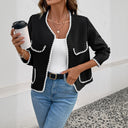 Chic Short-Sleeved Blazer Jacket for Women with Contrasting Piping and Pockets