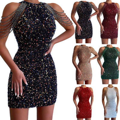 Chic Spaghetti Strap Party Dress with Delicate Accents