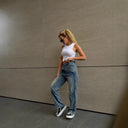 Trendy Women's High-Waist Patchwork Denim Pants