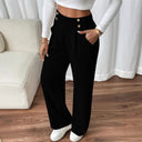 Chic Women's Wide Leg Trousers with Decorative Buttons