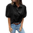 Chic Puff Sleeve Blouse with Classic Collar