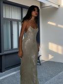 Chic Shiny Evening Dress with Spaghetti Straps