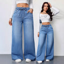 High-Waisted Wide Leg Jeans with Drawstring
