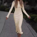 Chic Women's Long Sleeve Midi Dress with Playful Hem