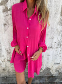 Chic Women's Long Blouse with Button Placket