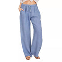 Women's Linen Wide Leg Trousers with Side Pockets