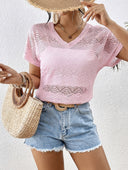 V-Neck Lace Women's Short Sleeve Blouse