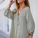 Chic Women's Long Sleeve Button Dress with Balloon Sleeves