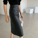 Chic Faux Leather Midi Skirt with Side Slit