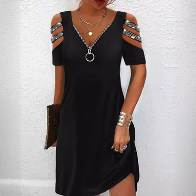 Chic V-Neck Zipper Women's Dress