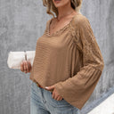 Chic Women's Blouse with Lace Sleeves & V-Neck Design