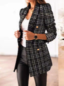 Chic Women's Tweed Blazer with Double-Breasted Buttons