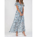 Floral Chiffon Women's Maxi Dress with Sheer Sleeves