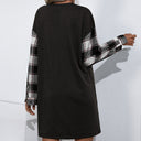 Chic Women's Sweatshirt Dress with Checkered Sleeves