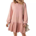 Chic Women's Sweat Dress with Ruffled Hem and Statement Sleeves