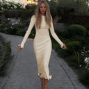 Chic Women's Long Sleeve Midi Dress with Playful Hem