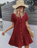 Chic Women's Ruffle Dress with Button Detail