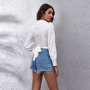 Chic High-Neck Blouse with Balloon Sleeves & Twist Design