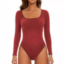 Women's Long Sleeve Deep Neck Bodysuit - Stylish & Chic Design