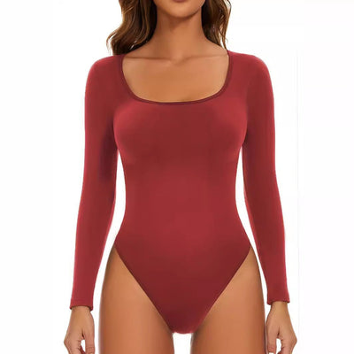 Women's Long Sleeve Deep Neck Bodysuit - Stylish & Chic Design