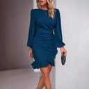 Ruffled Puff Sleeve Women's Wrap Dress