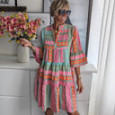 Boho Chic Women's Dress with Woven Patterns and Short Sleeves