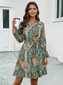 Bohemian-Inspired Women's Shirt Dress with Waist Belt and Vibrant Print
