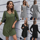 Women’s V-Neck Button Dress with 3/4 Sleeves