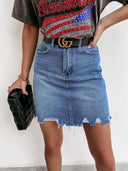 High-Waisted Frayed Hem Denim Skirt for Women