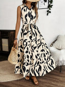 Chic Women's Tie Waist Shirt Dress with Flared Skirt