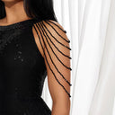 Stunning Sequin Evening Dress with Elegant Sleeve Accents