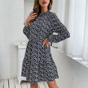 Floral Midi Dress with Chic Collar and Asymmetrical Design