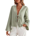 Chic Women's Blouse with V-Neck & Lace Accent