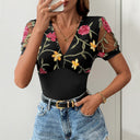Floral Lace Trim V-Neck Bodysuit for Women
