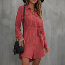 Stylish Women's Shirt Dress with Adjustable Belt and Button Detail