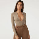 Chic Women's Long Sleeve Zipper Bodysuit