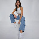 Women's Wide-Leg Cargo Jeans with Ample Pockets