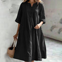 Chic Cotton Dress with Button Placket and Handy Pockets