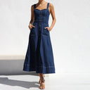 Women's Classic Denim Dress with Button Details and Utility Pockets