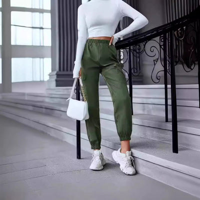 Women's Cargo Pants with Elastic Waist and Utility Pockets