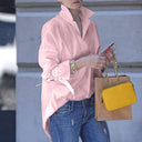 Chic Women's Overshirt Blouse with High Collar and Trendy Ties
