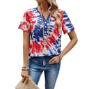 Women's Tie-Dye Short Sleeve Top with Button Detail
